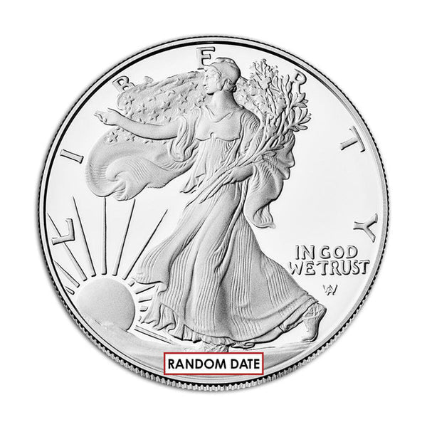 Proof Silver American Eagle packaging and coin