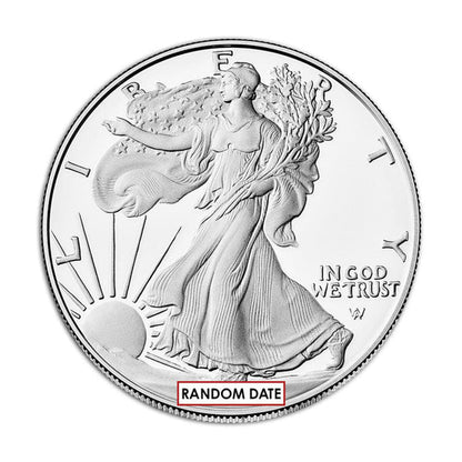 Proof Silver American Eagle packaging and coin